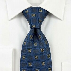 Winners Circle Braddocks Designer Silk Tie Blue Geometric Pattern Formal Necktie